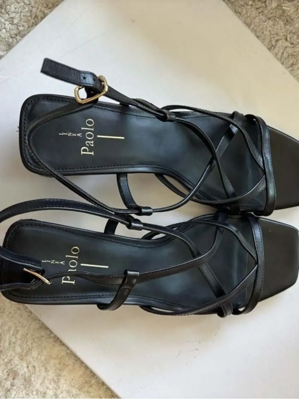 Paolo Black Strappy Wedge Slingbacks